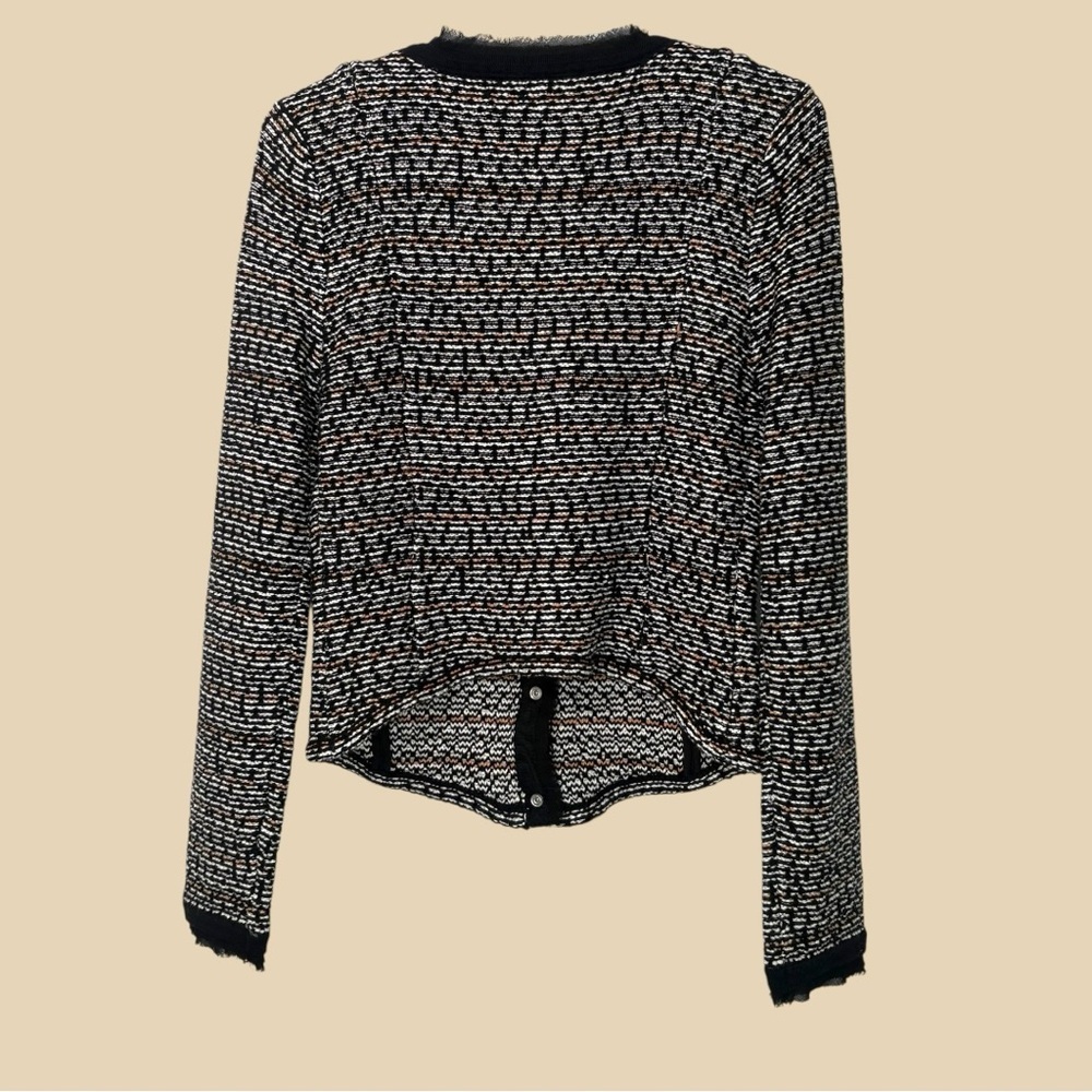 WHBM Women’s‎ S Crop Sweater Jacket Dark Coquette Tweed Black Ecru Goth Office - Picture 8 of 13